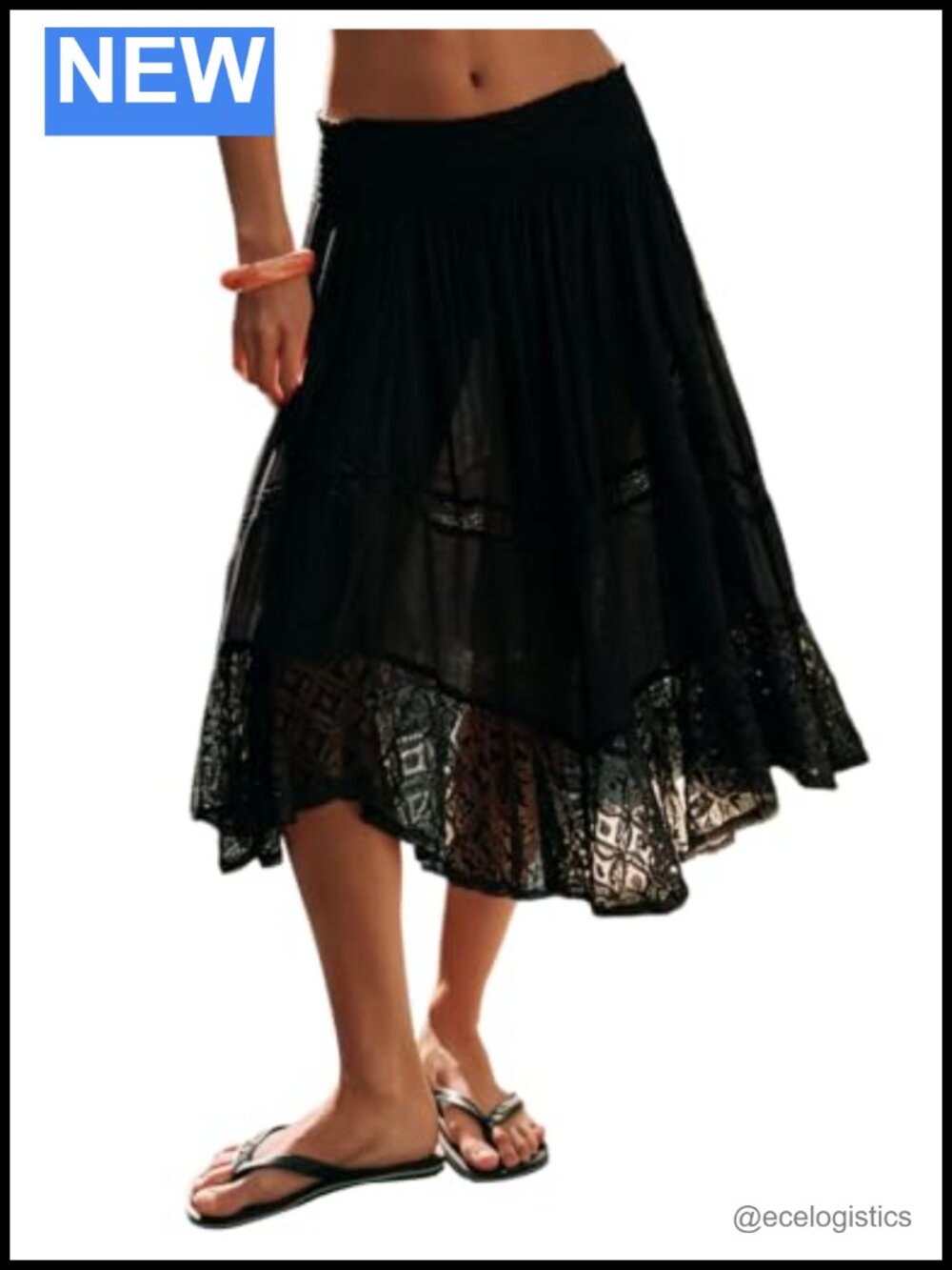 Womens Asymmetrical Skirt Lace Tiered Flowy Boho Midi